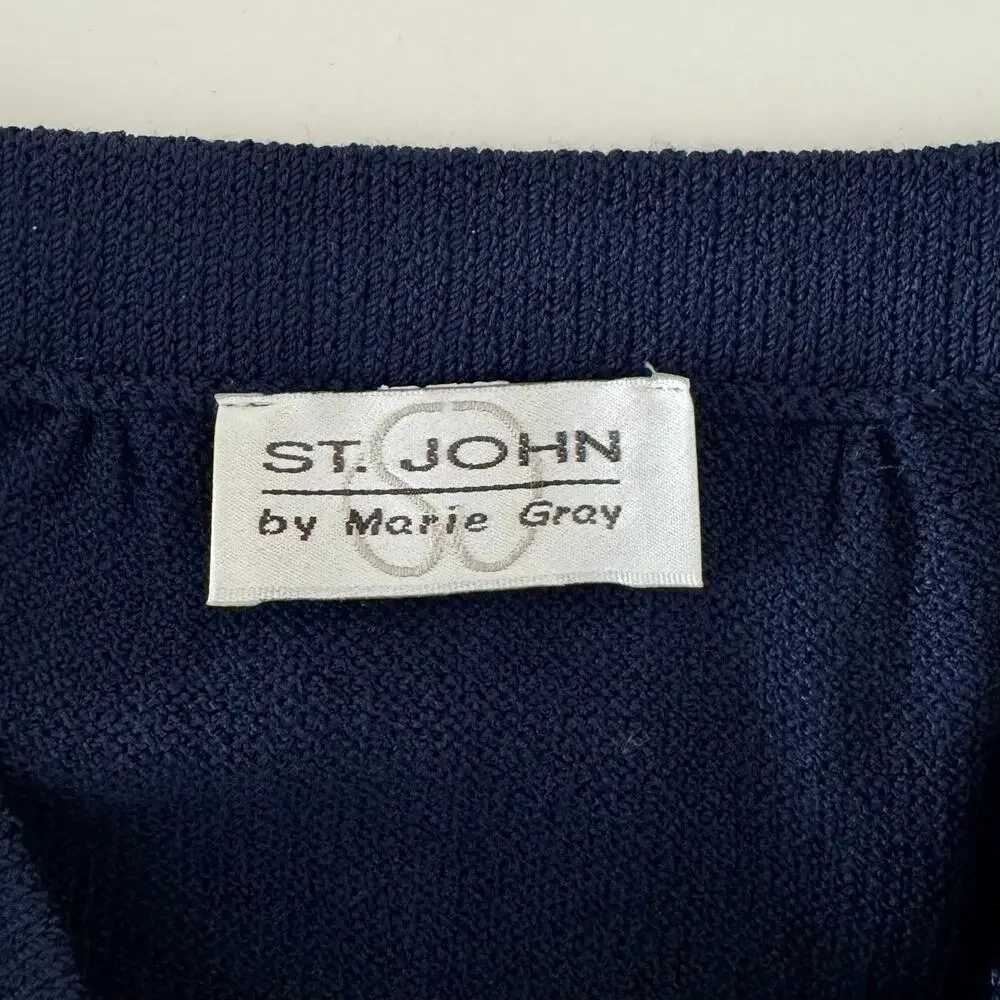 St. John Vintage Pencil Skirt Santana Knit Wool Blend Dark Navy Blue Size: 10